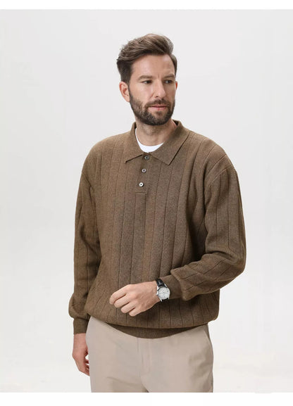 Polo Collar Sweater Vertical Ribbed - Polo Collar Sweater Vertical Ribbed Alex Shogun Men's Clothes