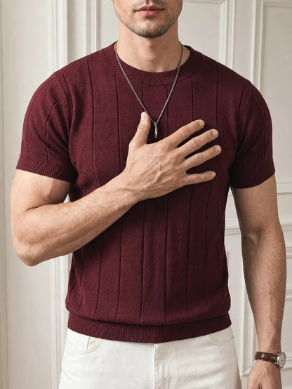 Vertical Rib Knit Tee — Red Whine | Coffee | White