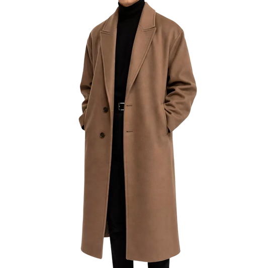 Men's Long Single-Breasted Wool Coat - Men's Long Single-Breasted Wool Coat Alex Shogun Men's Clothes