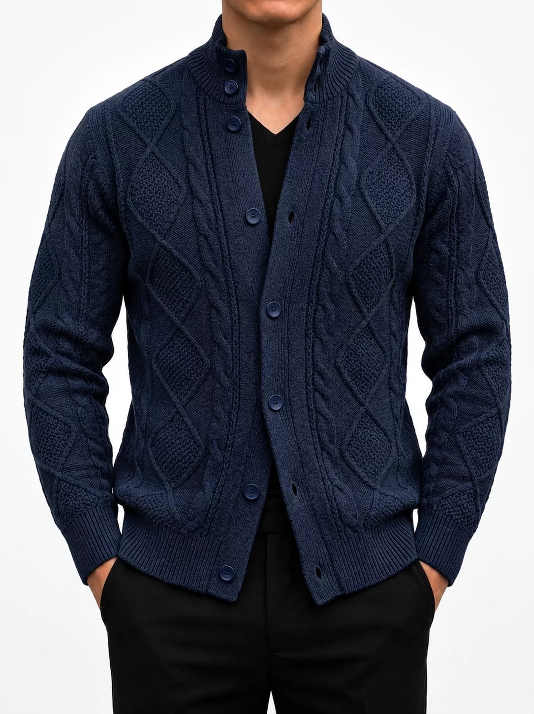 The Balmoral Knit Cardigan - Men's Cable Knit Stand Collar Cardigan | Elegant | Alex Shogun Alex Shogun Men's Clothes