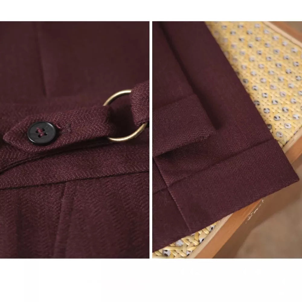Double Pleat High-Waist Trousers | Burgundy & Black - Men's High-Waist Double Pleat Trousers | Dress Pants | AlexShogun Alex Shogun Men's Clothes