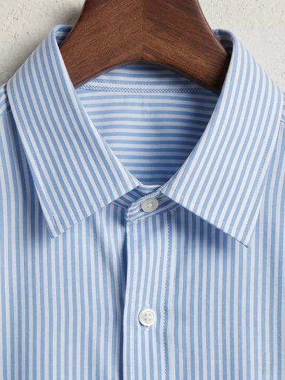 Basic Striped Shirt - Men's Blue White Striped Shirt | Classic Button Down | Alex Shogun Alex Shogun Men's Clothes
