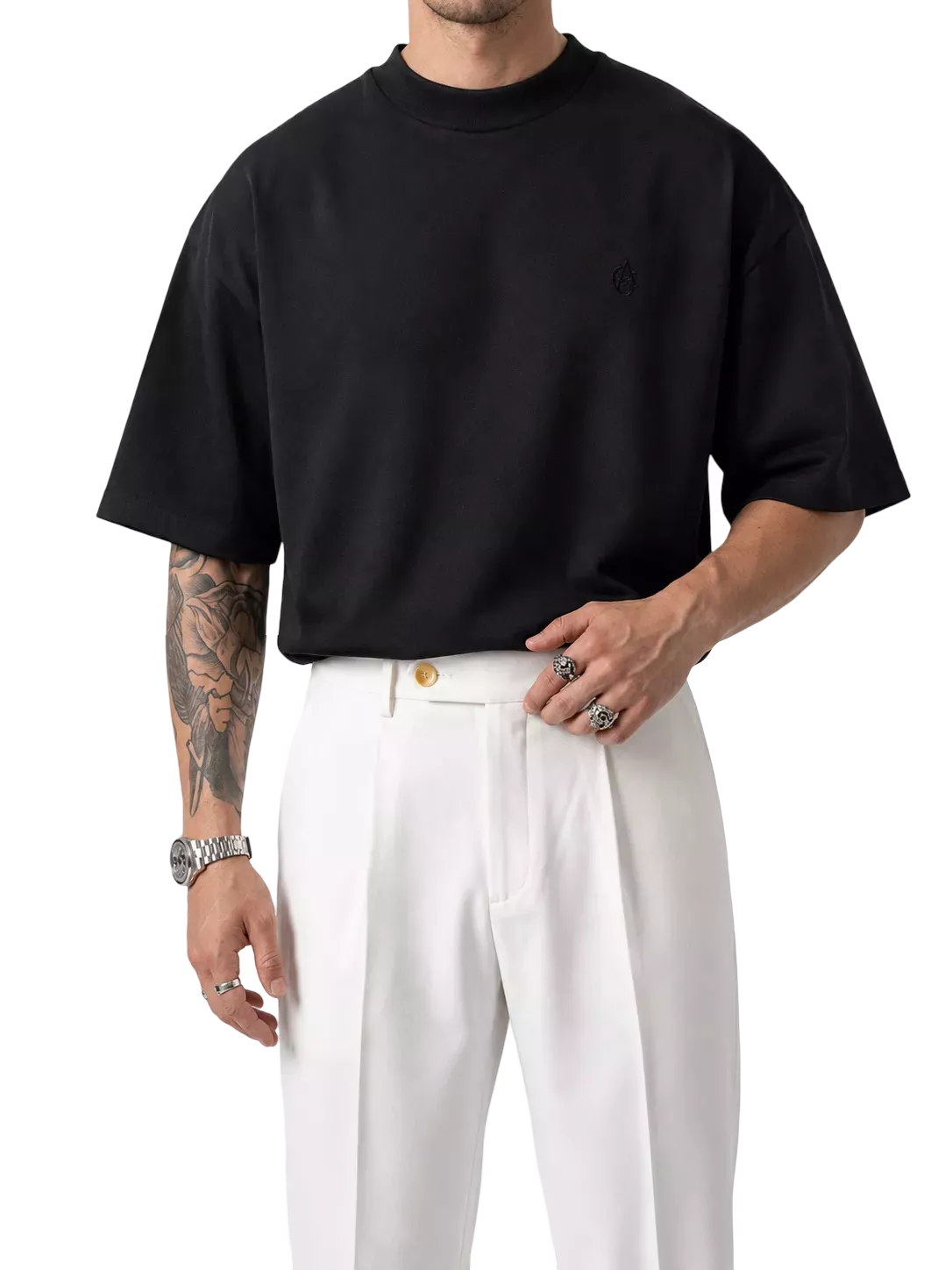Heavyweight Oversized Mock-Neck T-Shirt - Men's Heavyweight Mock Neck T-Shirt | Dark Aesthetic | Alex Shogun Alex Shogun Men's Clothes
