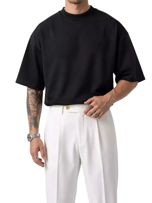 Heavyweight Oversized Mock-Neck T-Shirt - Men's Heavyweight Mock Neck T-Shirt | Dark Aesthetic | Alex Shogun Alex Shogun Men's Clothes