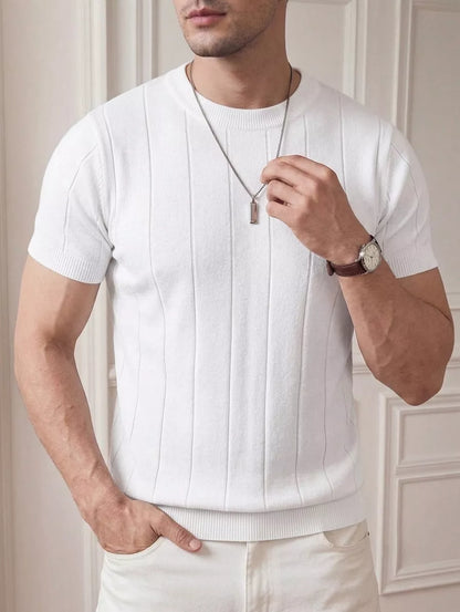 Vertical Rib Knit Tee — Red Whine | Coffee | White