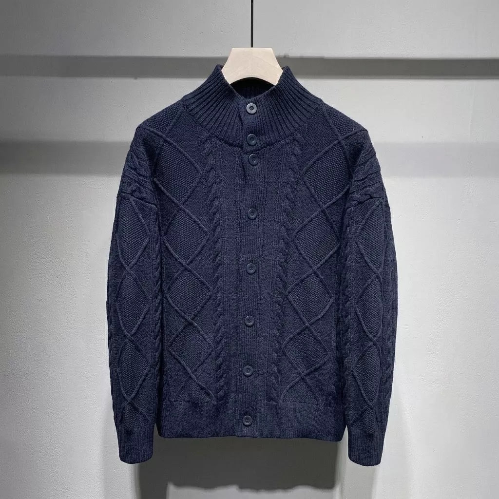 The Balmoral Knit Cardigan - Men's Cable Knit Stand Collar Cardigan | Elegant | Alex Shogun Alex Shogun Men's Clothes