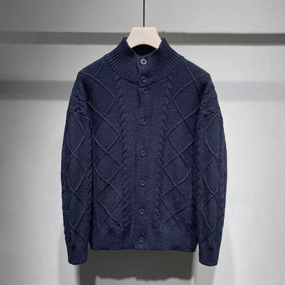 The Balmoral Knit Cardigan - Men's Cable Knit Stand Collar Cardigan | Elegant | Alex Shogun Alex Shogun Men's Clothes