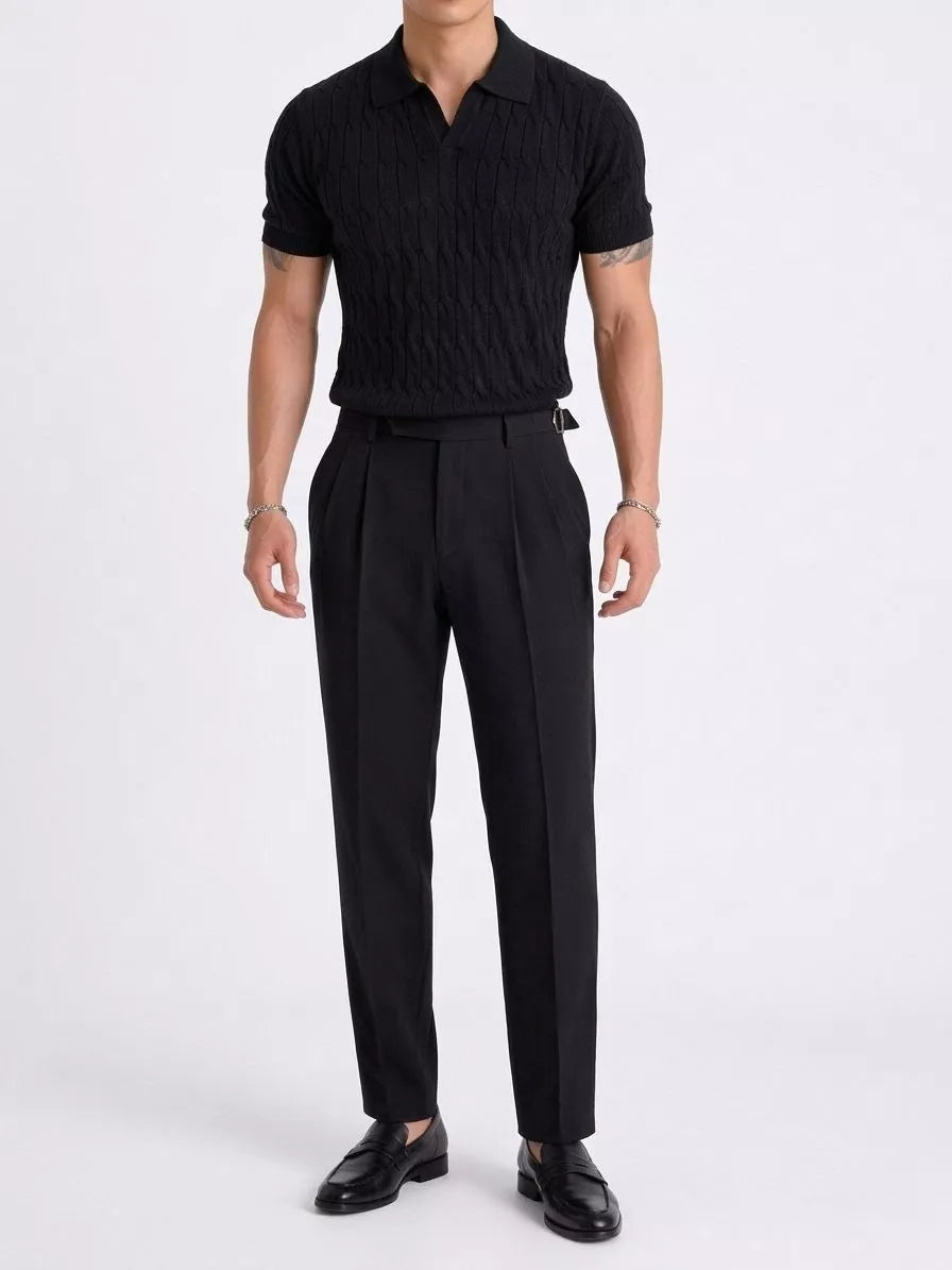 Knitted Jacquard Polo Shirt - Knitted Jacquard Polo Shirt Alex Shogun Men's Clothes