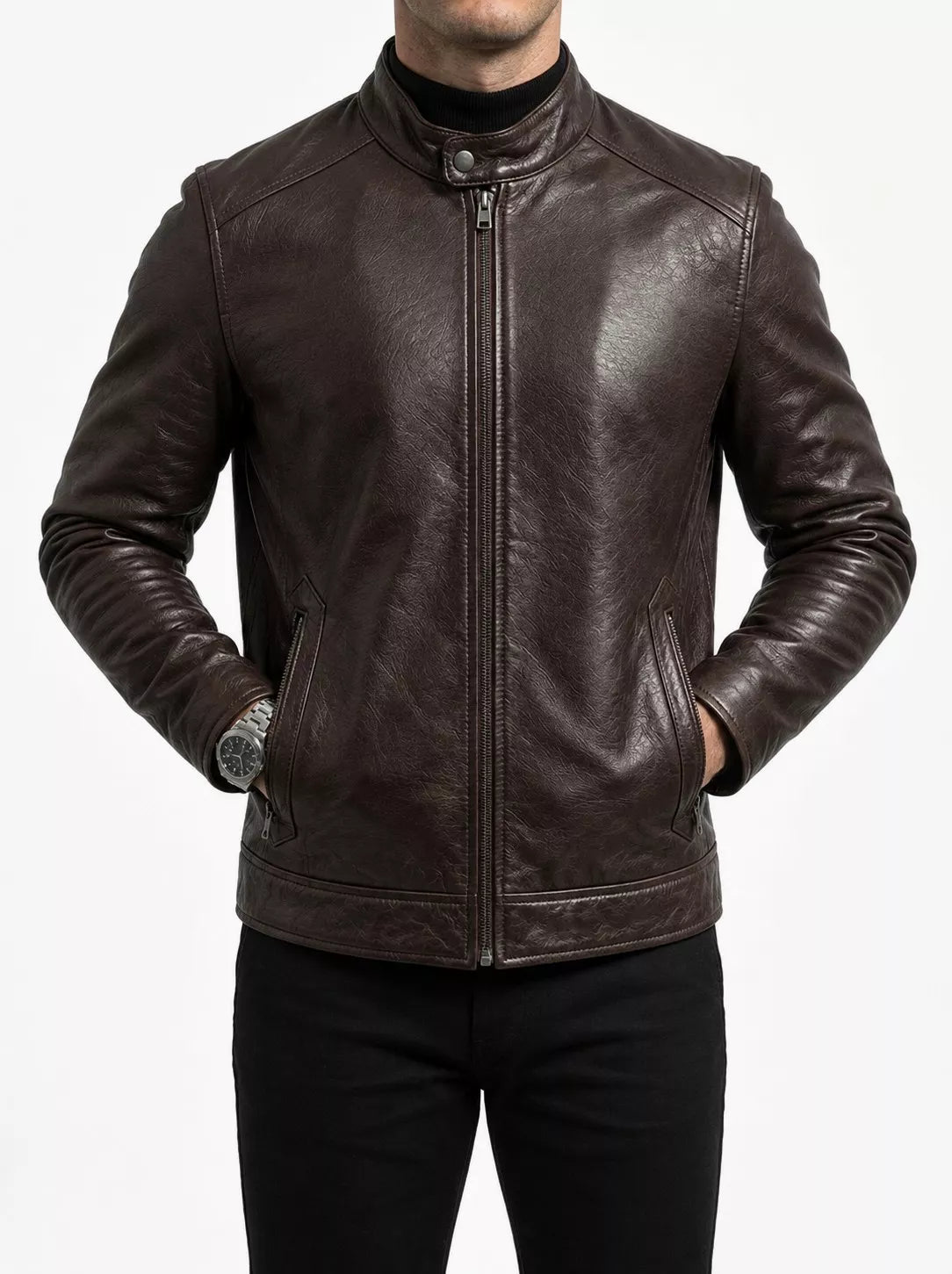 The Enforcer Leather Jacket — Cowhide Moto Jacket - Alex Shogun Men's Clothes