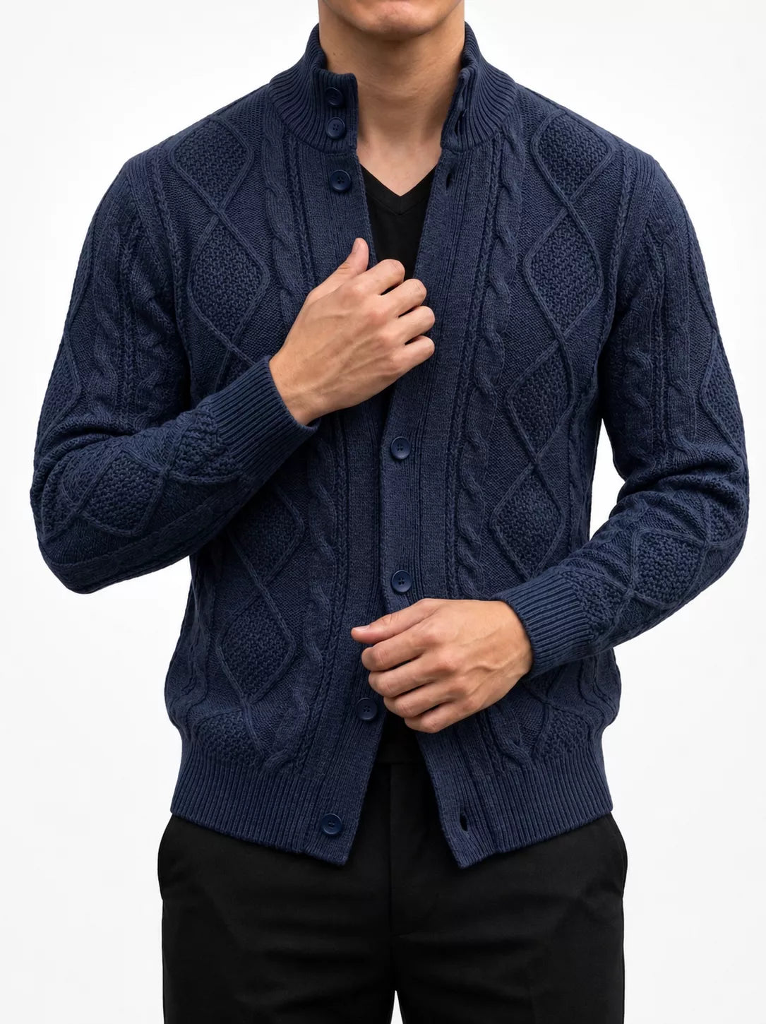 The Balmoral Knit Cardigan - Men's Cable Knit Stand Collar Cardigan | Elegant | Alex Shogun Alex Shogun Men's Clothes