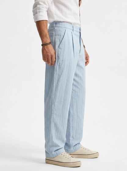The Linear Pinstripe Trousers - Men's Pinstripe Linen Trousers | Wide leg Minimalist | Alex Shogun Alex Shogun Men's Clothes