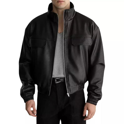Maverick Leather Jacket - Men's Leather Bomber Jacket | Dark Stand Collar | Alex Shogun Alex Shogun Men's Clothes