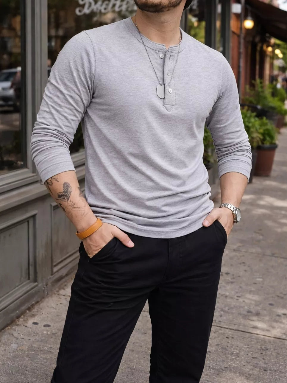 Henley Long-Sleeve Tee - Henley Long-Sleeve Tee Alex Shogun Men's Clothes