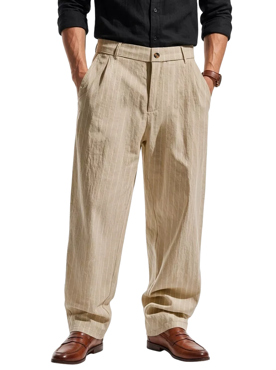 The Linear Pinstripe Trousers - Men's Pinstripe Linen Trousers | Wide leg Minimalist | Alex Shogun Alex Shogun Men's Clothes