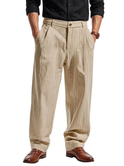 The Linear Pinstripe Trousers - Men's Pinstripe Linen Trousers | Wide leg Minimalist | Alex Shogun Alex Shogun Men's Clothes