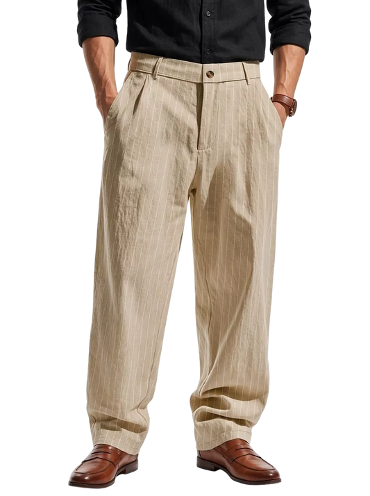 The Linear Pinstripe Trousers - Men's Pinstripe Linen Trousers | Wide leg Minimalist | Alex Shogun Alex Shogun Men's Clothes