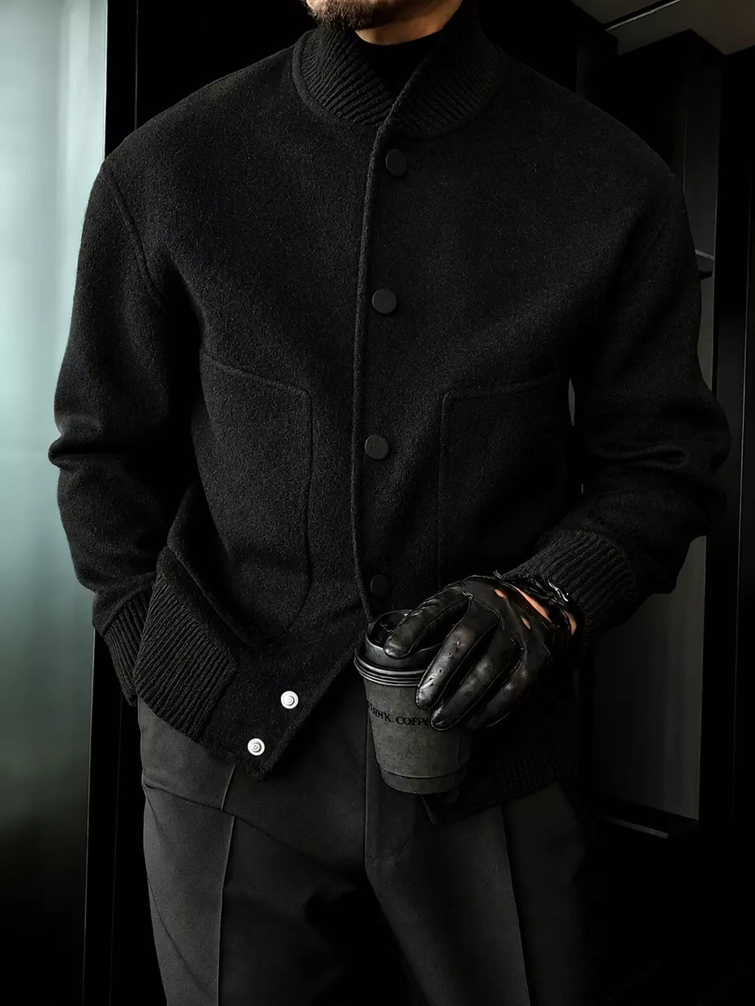 Men's Wool Blend Bomber Jacket | Ribbed Collar - Alex Shogun Men's Clothes