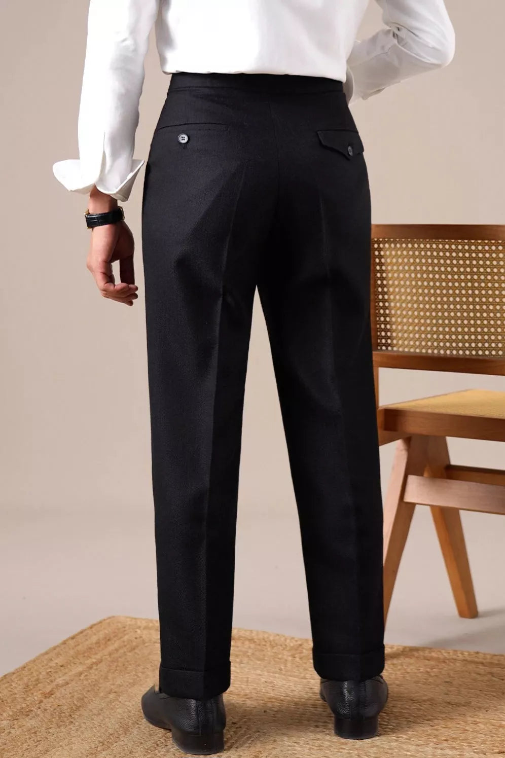Double Pleat High-Waist Trousers | Burgundy & Black - Men's High-Waist Double Pleat Trousers | Dress Pants | AlexShogun Alex Shogun Men's Clothes
