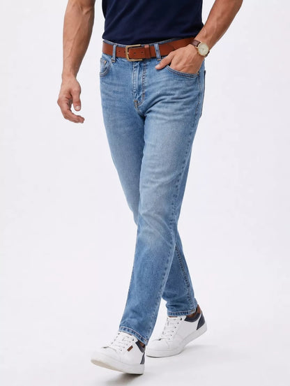 Casual Straight Jeans - Men's Light Wash Straight Leg Jeans | Stretch Denim | Alex Shogun Alex Shogun Men's Clothes