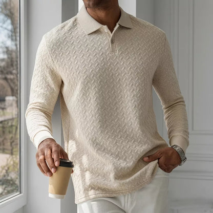 The Herringbone Long-Sleeve Knit Polo - Herringbone Knit Polo —  | Long Sleeve | AlexShogun.store Alex Shogun Men's Clothes
