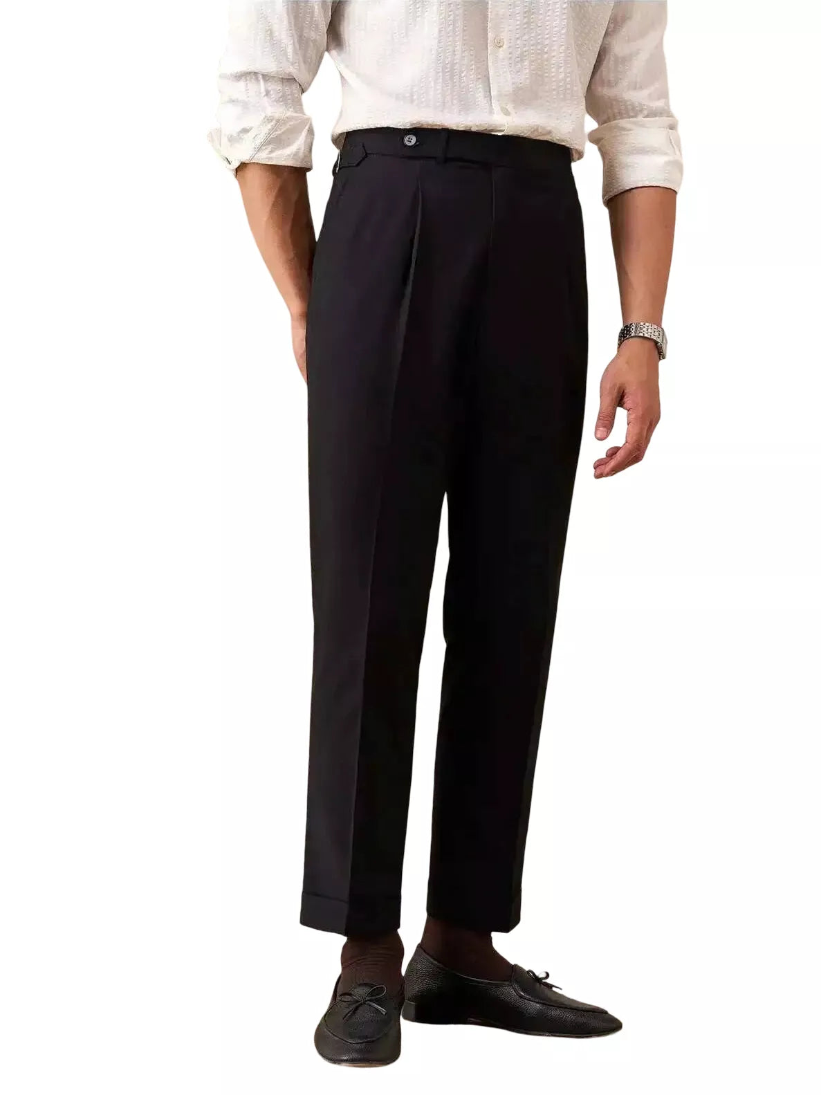 Sovereign Pleat Trousers — Black & Navy - Men's High-Waist Pleated Wool Blend Trousers | Dress Pants AlexShogun Alex Shogun Men's Clothes