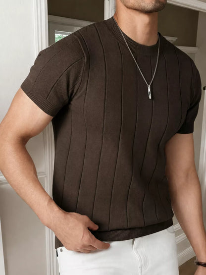 Vertical Rib Knit Tee — Red Whine | Coffee | White