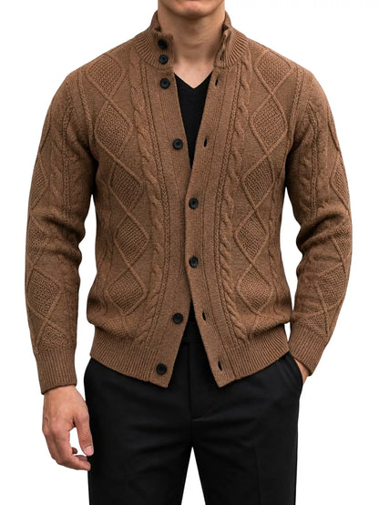 The Balmoral Knit Cardigan - Men's Cable Knit Stand Collar Cardigan | Elegant | Alex Shogun Alex Shogun Men's Clothes
