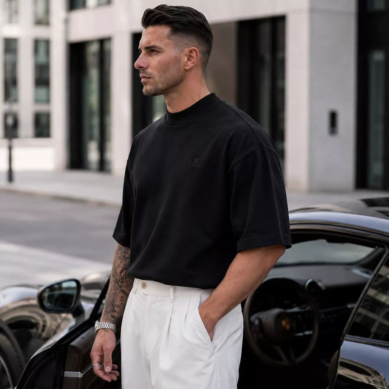 Heavyweight Oversized Mock-Neck T-Shirt - Men's Heavyweight Mock Neck T-Shirt | Dark Aesthetic | Alex Shogun Alex Shogun Men's Clothes