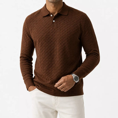 The Herringbone Long-Sleeve Knit Polo - Herringbone Knit Polo —  | Long Sleeve | AlexShogun.store Alex Shogun Men's Clothes