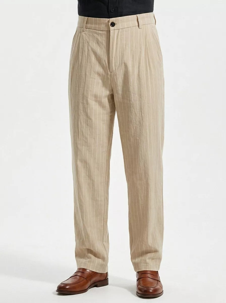 The Linear Pinstripe Trousers - Men's Pinstripe Linen Trousers | Wide leg Minimalist | Alex Shogun Alex Shogun Men's Clothes
