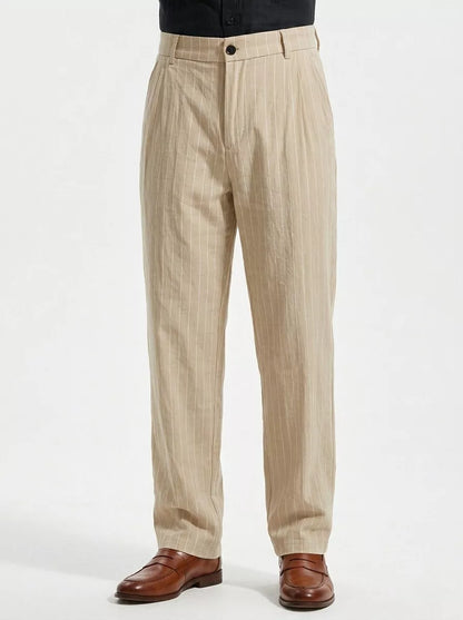 The Linear Pinstripe Trousers - Men's Pinstripe Linen Trousers | Wide leg Minimalist | Alex Shogun Alex Shogun Men's Clothes