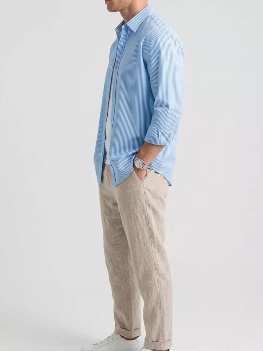 Basic Striped Shirt - Men's Blue White Striped Shirt | Classic Button Down | Alex Shogun Alex Shogun Men's Clothes