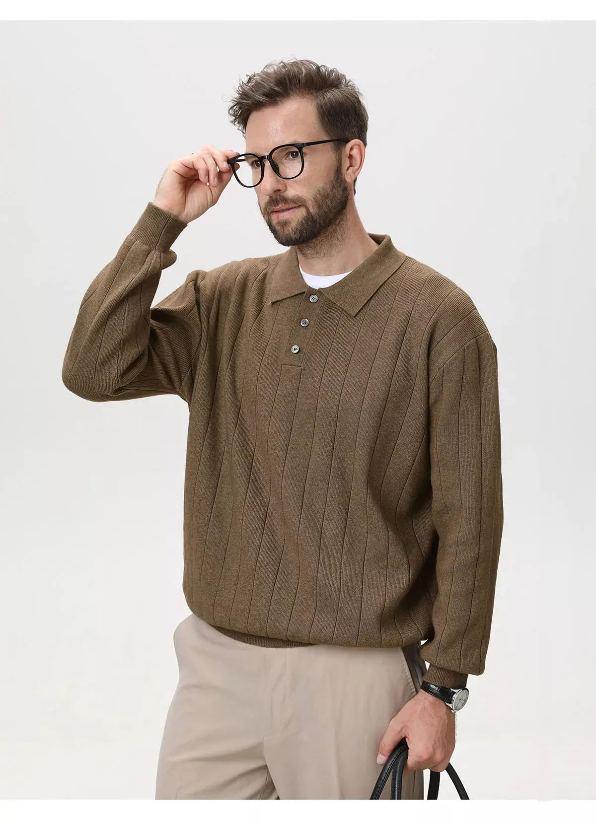 Polo Collar Sweater Vertical Ribbed - Polo Collar Sweater Vertical Ribbed Alex Shogun Men's Clothes