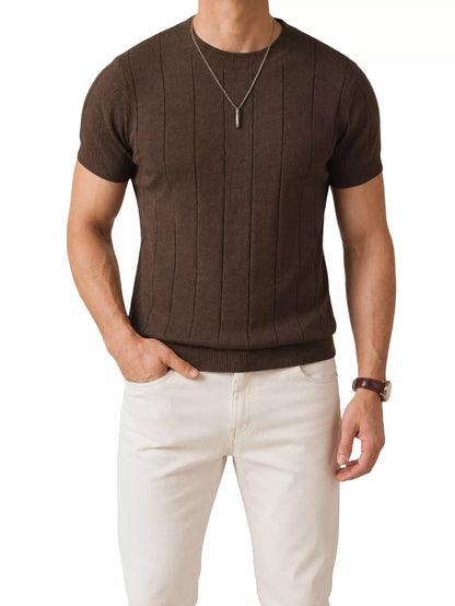 Vertical Rib Knit Tee — Red Whine | Coffee | White