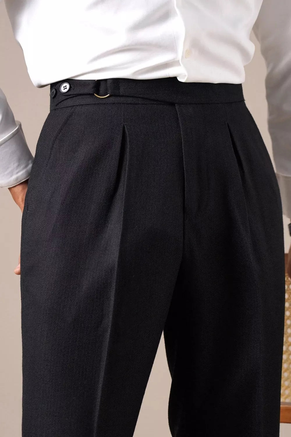 Double Pleat High-Waist Trousers | Burgundy & Black - Men's High-Waist Double Pleat Trousers | Dress Pants | AlexShogun Alex Shogun Men's Clothes