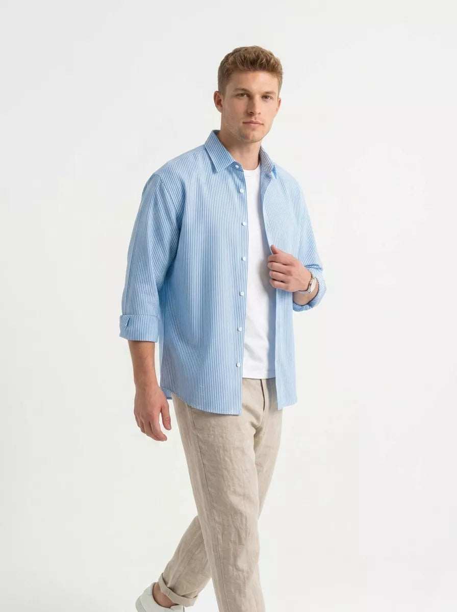 Basic Striped Shirt - Men's Blue White Striped Shirt | Classic Button Down | Alex Shogun Alex Shogun Men's Clothes
