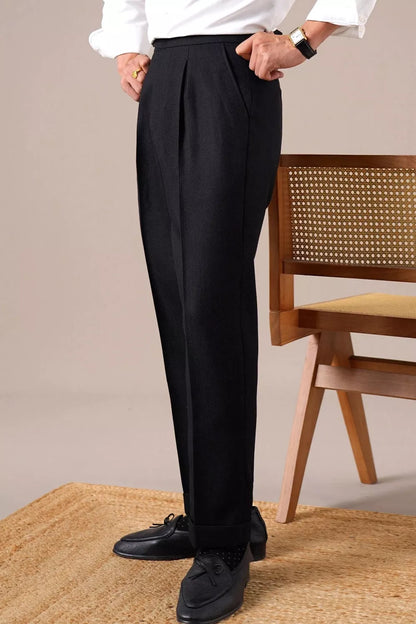 Double Pleat High-Waist Trousers | Burgundy & Black - Men's High-Waist Double Pleat Trousers | Dress Pants | AlexShogun Alex Shogun Men's Clothes