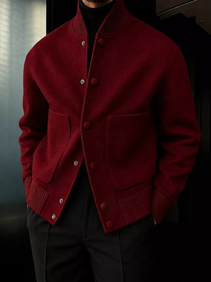 Men's Wool Blend Bomber Jacket | Ribbed Collar - Alex Shogun Men's Clothes