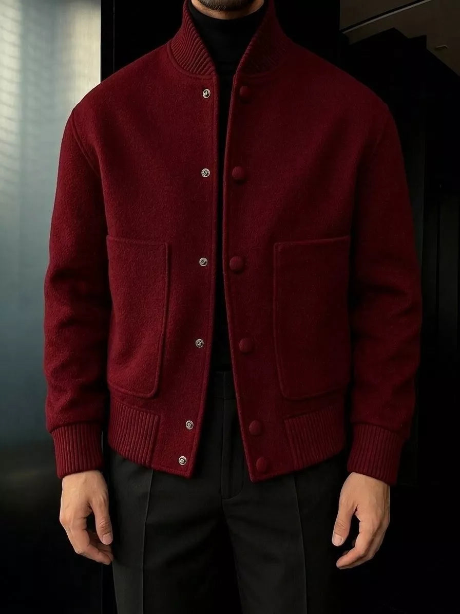 Men's Wool Blend Bomber Jacket | Ribbed Collar - Alex Shogun Men's Clothes
