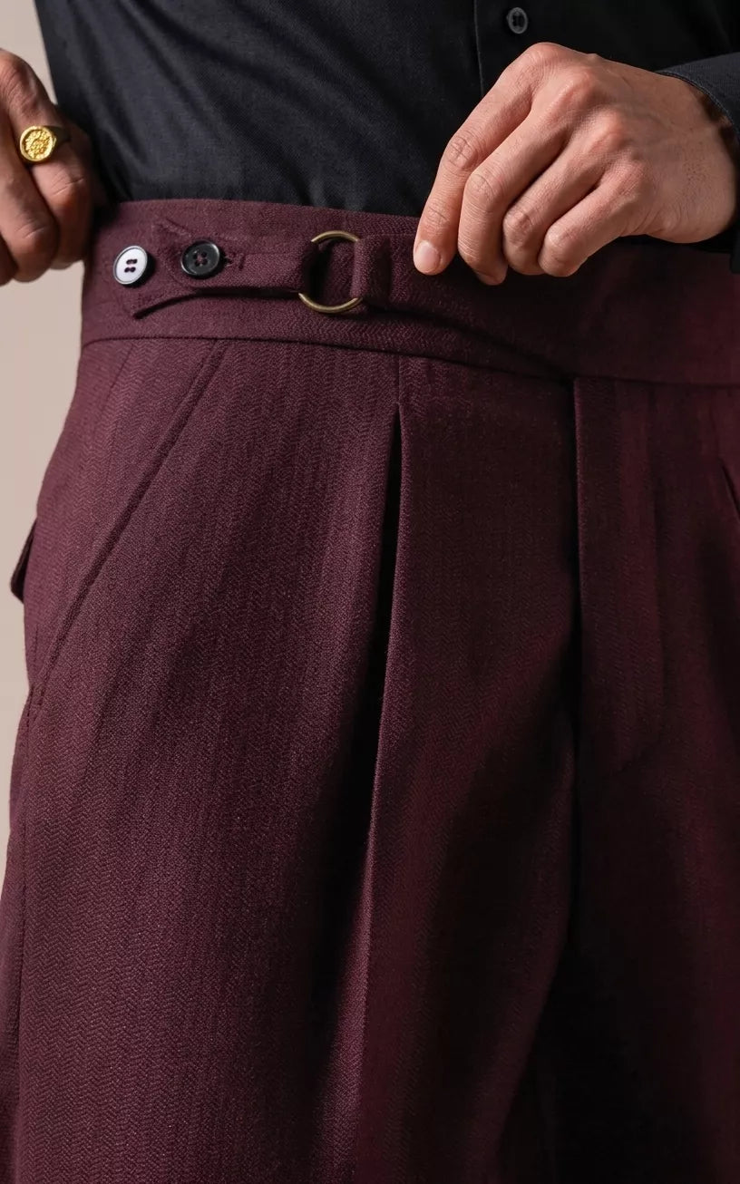 Double Pleat High-Waist Trousers | Burgundy & Black - Men's High-Waist Double Pleat Trousers | Dress Pants | AlexShogun Alex Shogun Men's Clothes