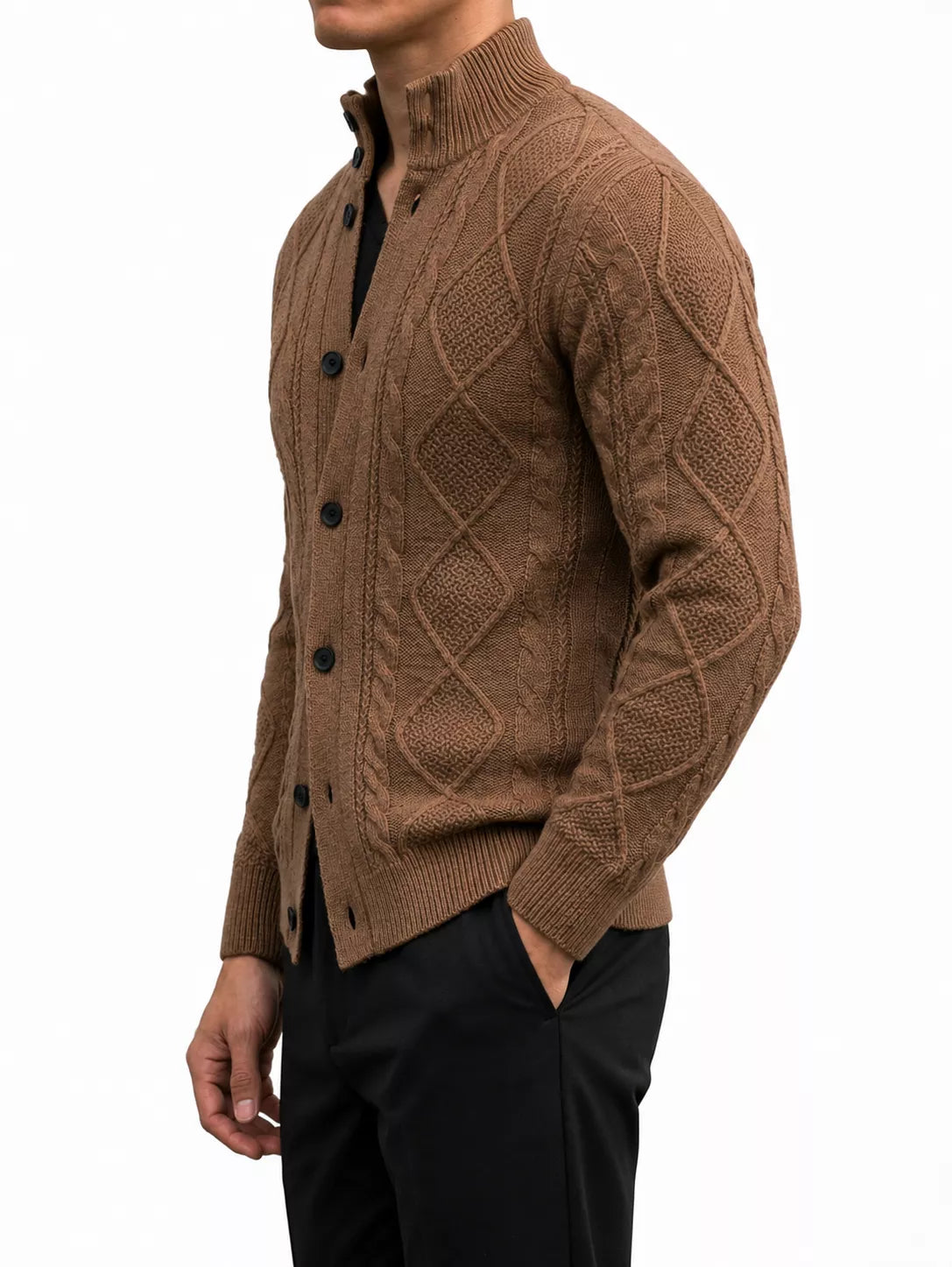 The Balmoral Knit Cardigan - Men's Cable Knit Stand Collar Cardigan | Elegant | Alex Shogun Alex Shogun Men's Clothes