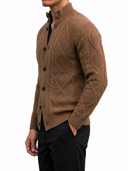 The Balmoral Knit Cardigan - Men's Cable Knit Stand Collar Cardigan | Elegant | Alex Shogun Alex Shogun Men's Clothes