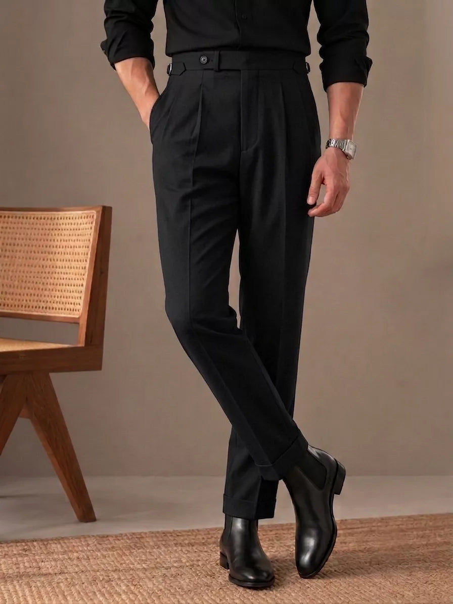 Sovereign Pleat Trousers — Black & Navy - Men's High-Waist Pleated Wool Blend Trousers | Dress Pants AlexShogun Alex Shogun Men's Clothes