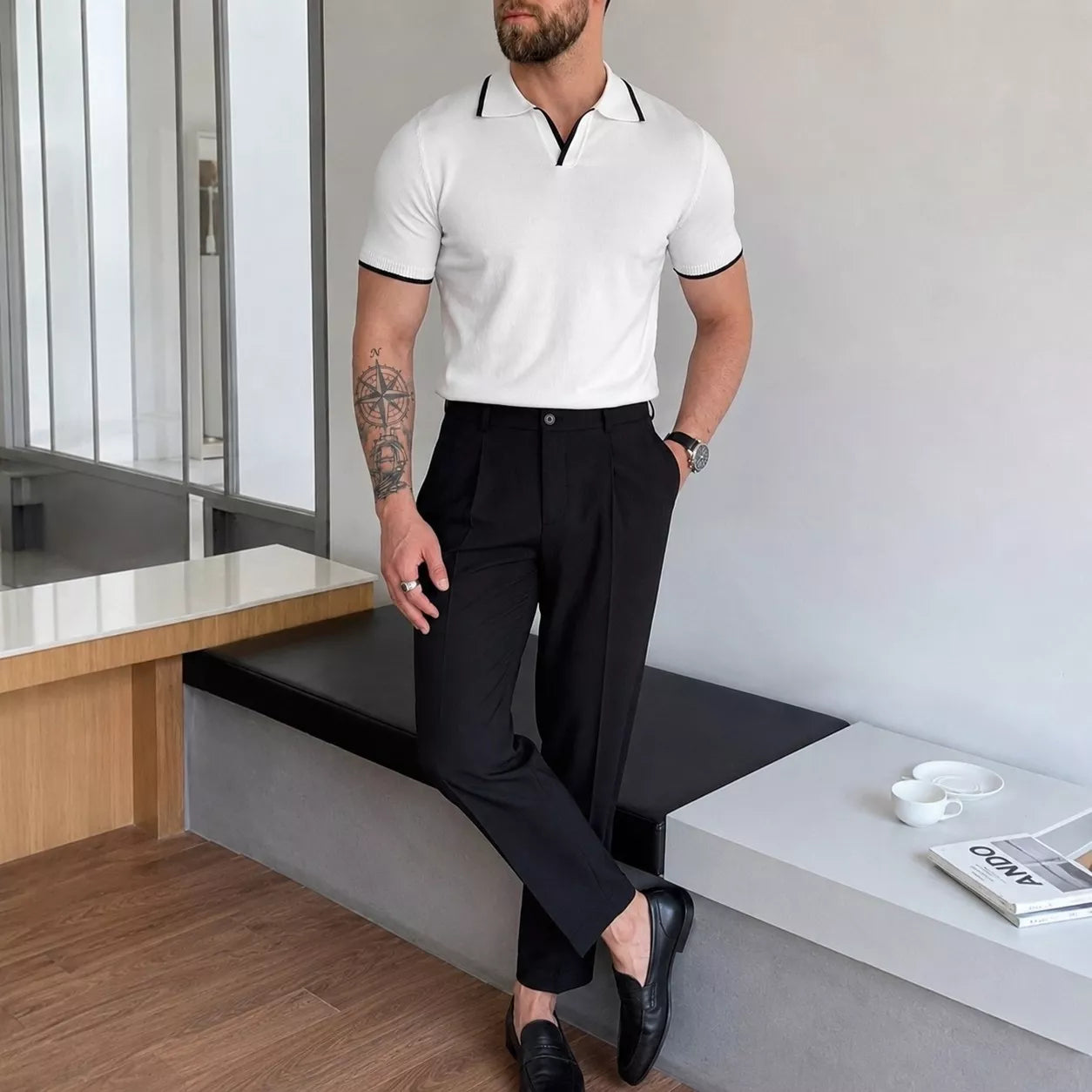 Collar Trim Polo Shirt - Men's Trim Collar Polo Shirt | Classic Masculine Style | Alex Shogun Alex Shogun Men's Clothes