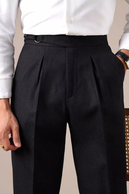 Double Pleat High-Waist Trousers | Burgundy & Black - Men's High-Waist Double Pleat Trousers | Dress Pants | AlexShogun Alex Shogun Men's Clothes