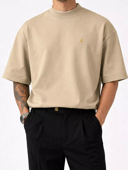 Heavyweight Oversized Mock-Neck T-Shirt - Men's Heavyweight Mock Neck T-Shirt | Dark Aesthetic | Alex Shogun Alex Shogun Men's Clothes