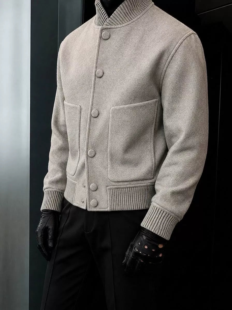 Men's Wool Blend Bomber Jacket | Ribbed Collar - Alex Shogun Men's Clothes
