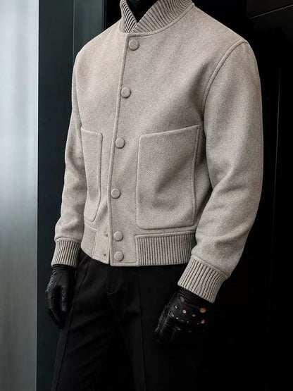 Men's Wool Blend Bomber Jacket | Ribbed Collar - Alex Shogun Men's Clothes