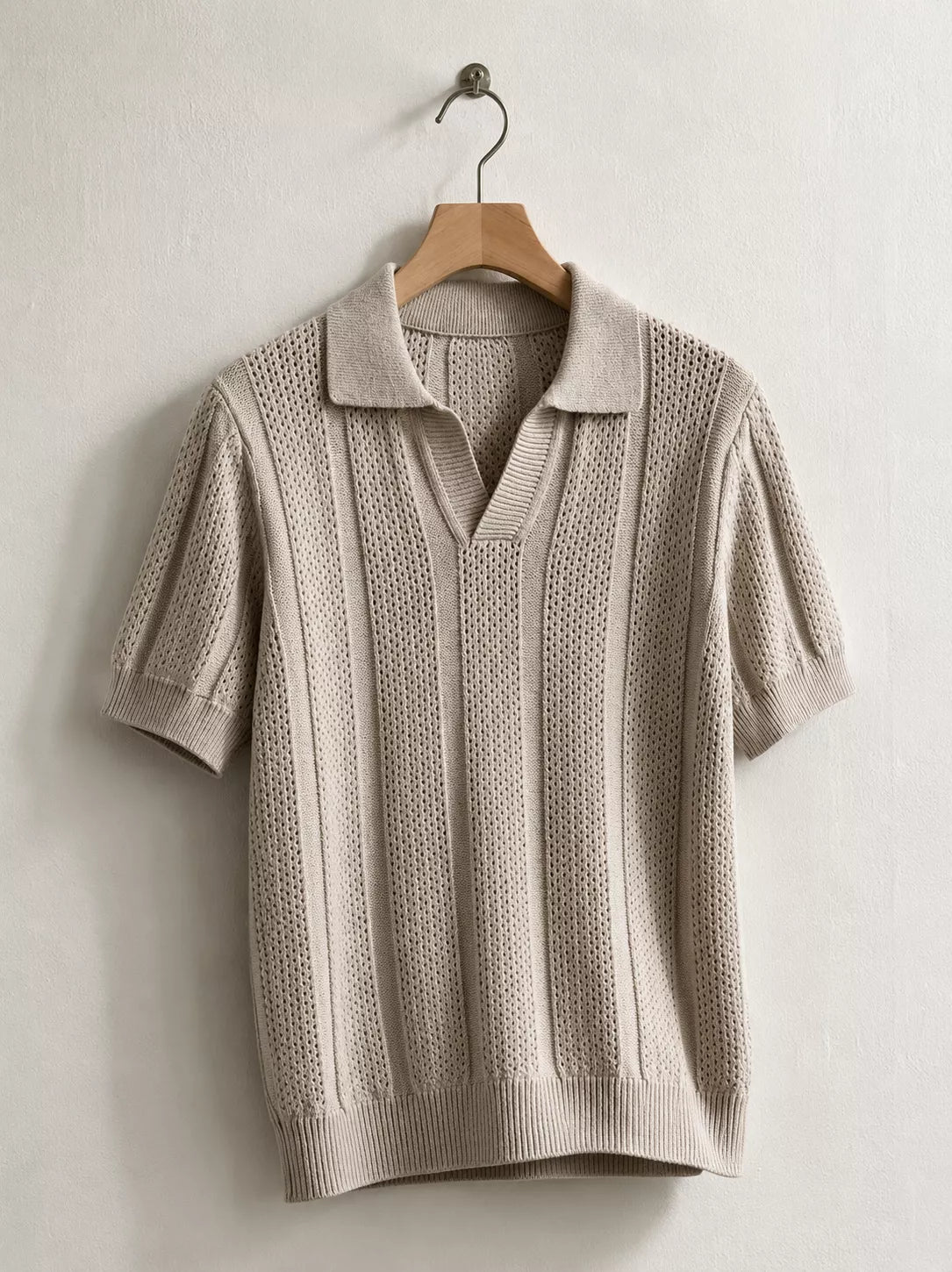 Hollow Out Knit Polo Shirt