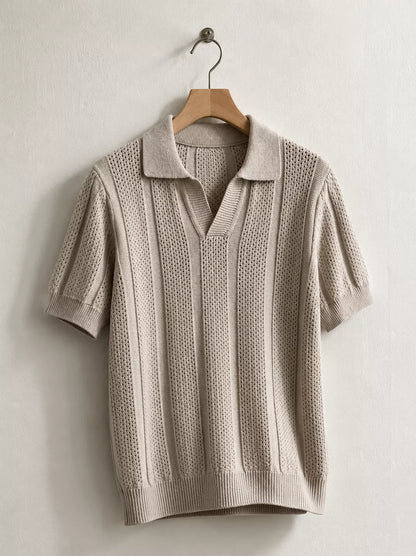 Hollow Out Knit Polo Shirt